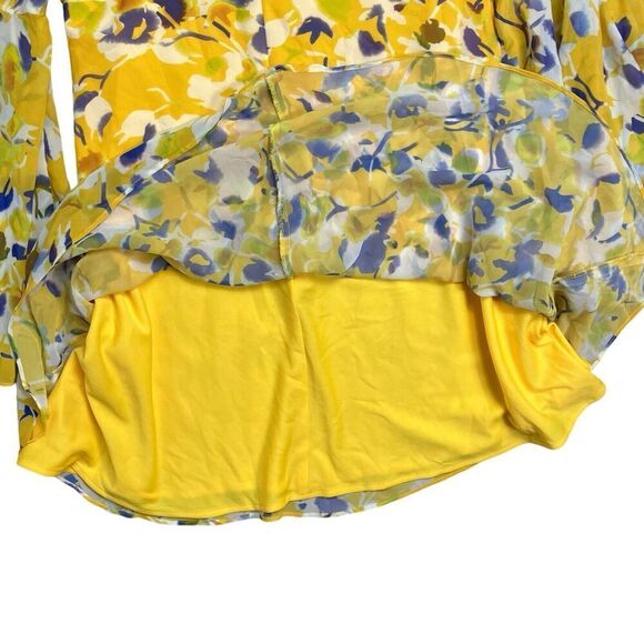 Ieena Mac Duggal Dress Womens 2 Yellow Floral  Mini Bell Sleeves Flowy Dainty - Picture 11 of 12